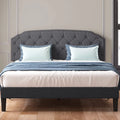 Queen Size Platform Bed Frame with Diamond Button Tufted Upholstered Headboard, Dark Grey D302109