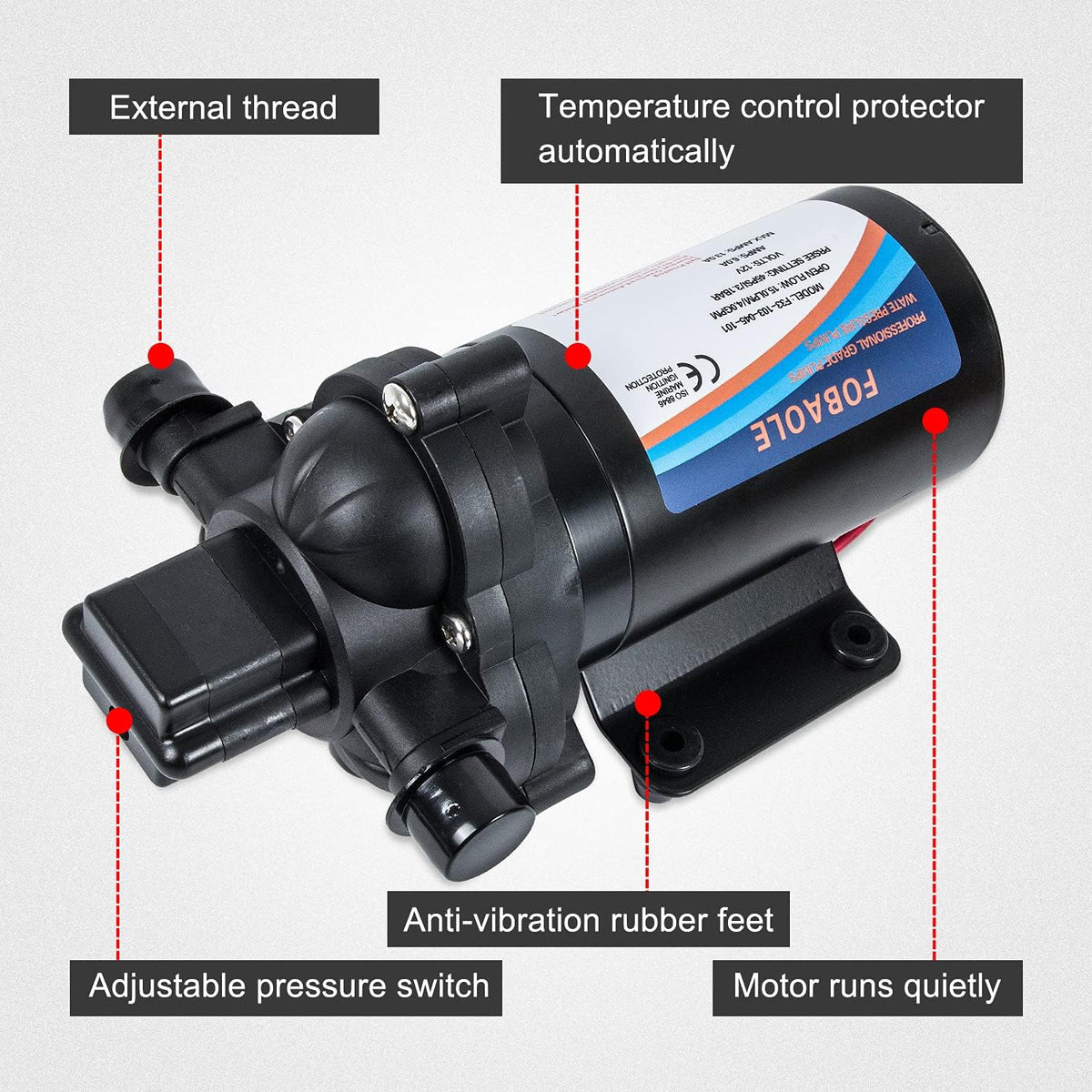 12V Fresh Water Pump with Pressure Switch 3.5 GPM 45 Psi B676