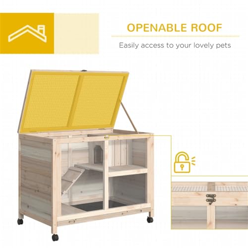 Blue & White Wooden Rabbit Hutch with Tray and Wheels U1678