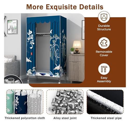 Portable Freestanding Fabric Wardrobe with Clothes Rail And Shelves I6985