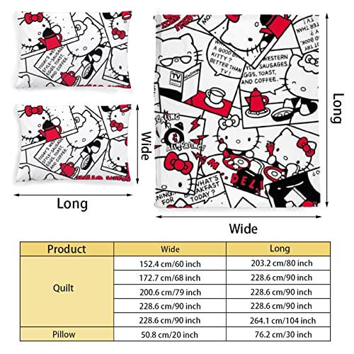 Kawaii Cat Printed Full Comforter Cover Set with 2 Pillowcase J68379