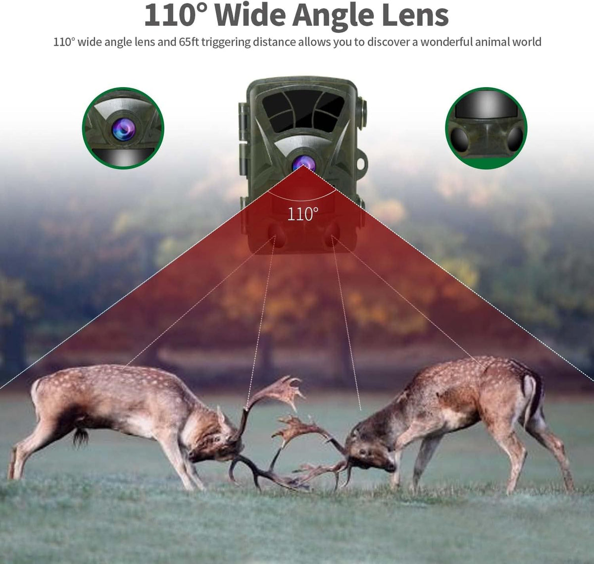 4K 32MP Trail Camera with Night Vision 65ft 110° Wide Angle W2009