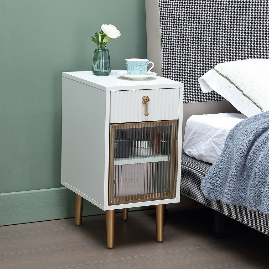 White Narrow Nightstand with Drawer I347