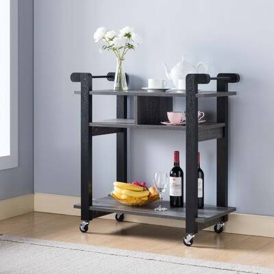 Black Distressed Gray Bar Cart Y4145