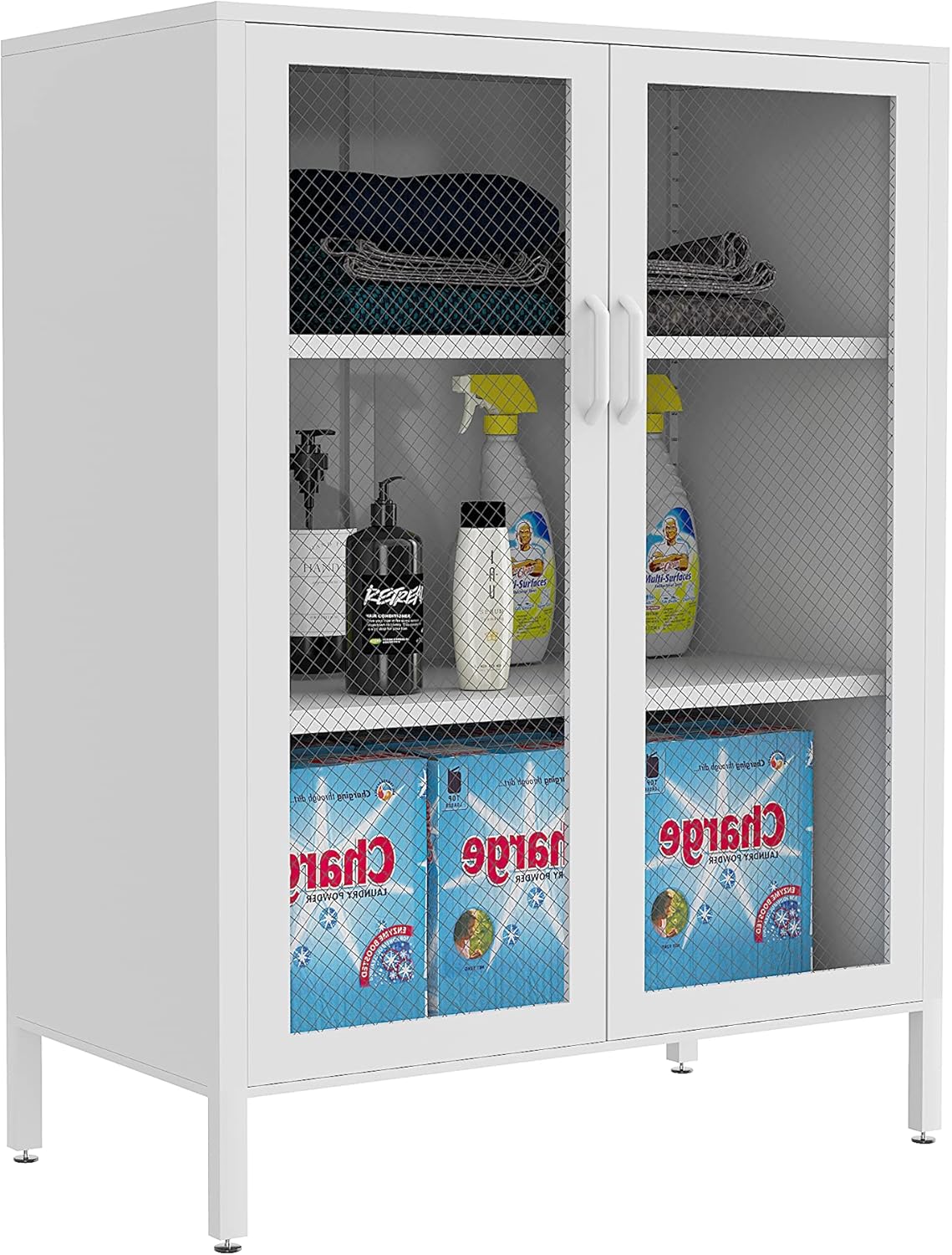 Black Metal Storage Cabinet with 2 Adjustable Shelves and Lock E7813