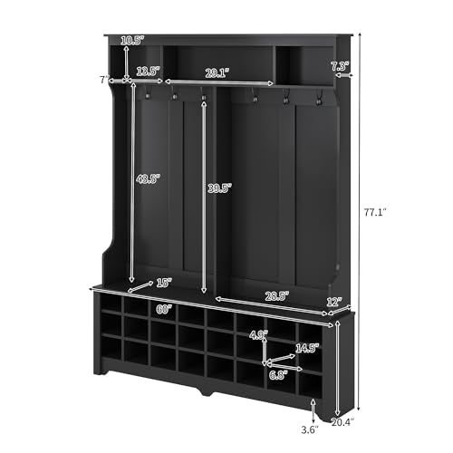 White Wood Hallway Organizer with 3 Shelves, 2 Drawers, Bench, Shoe Rack I23218