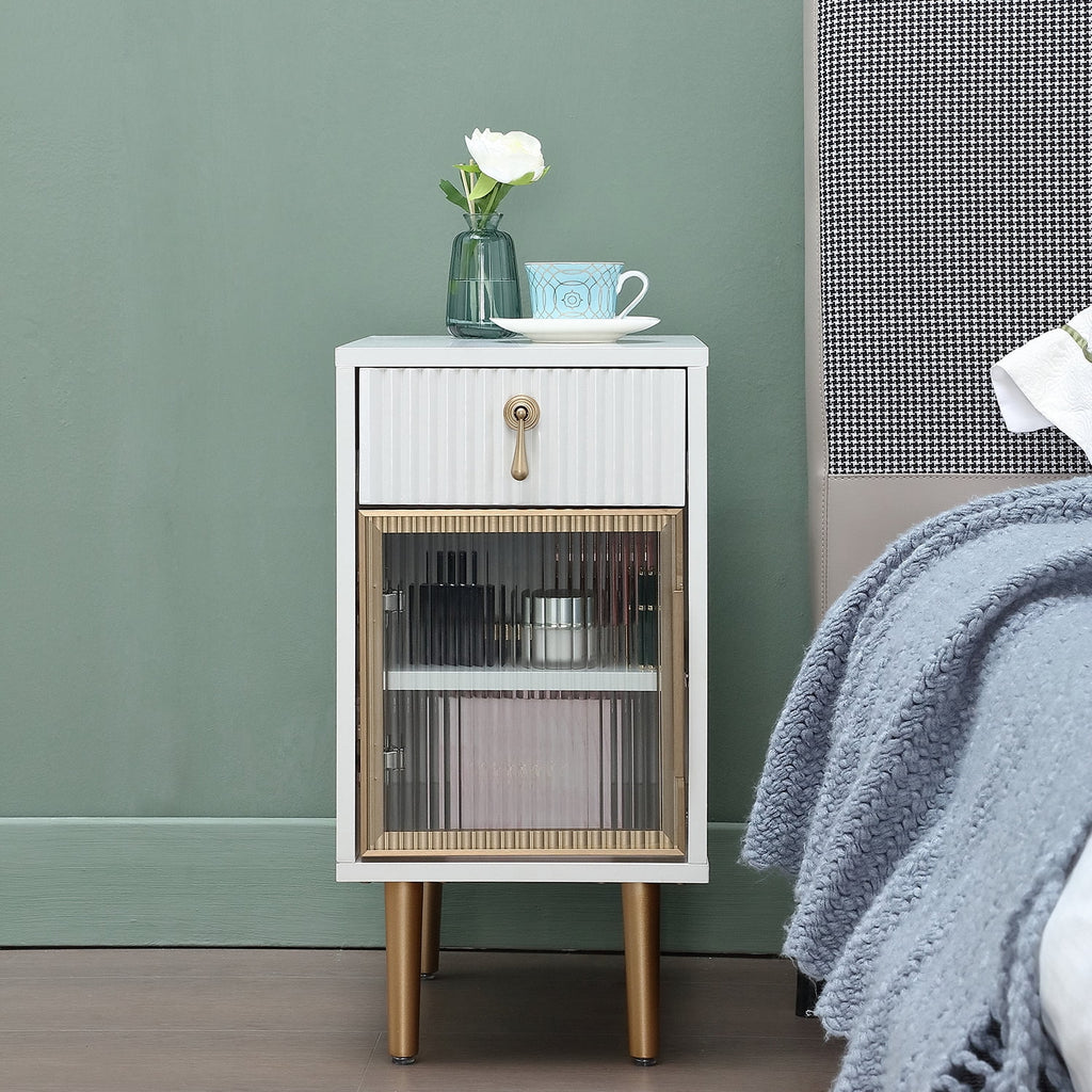 White Narrow Nightstand with Drawer I347