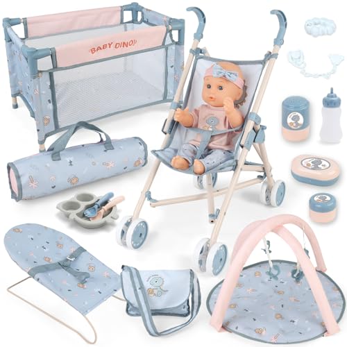 12 inch Doll Stroller Crib Bed Nursery Role Play Set with Play Mat and Travel Bag F753393