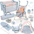 12 inch Doll Stroller Crib Bed Nursery Role Play Set with Play Mat and Travel Bag F753393