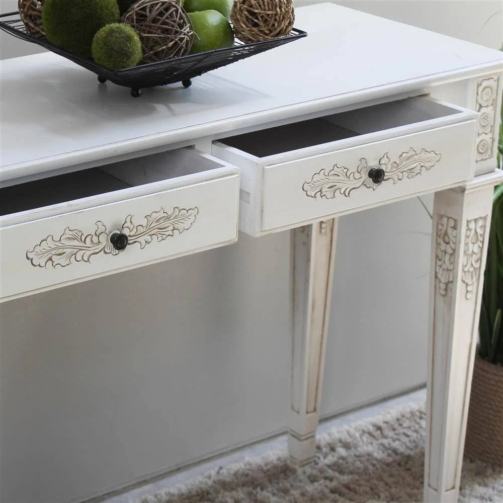 Antique White Two Drawer Rectangular Console Table D9178