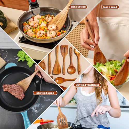 10 Pcs Natural Teak Wooden Kitchen Utensils Set S73587