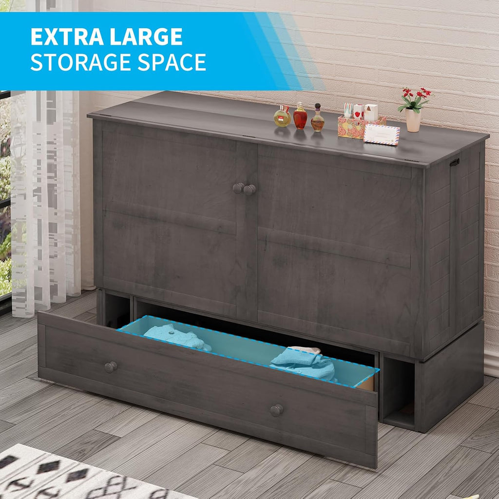 Queen Size Grey Murphy Bed with Foldable Foam Mattress H747660