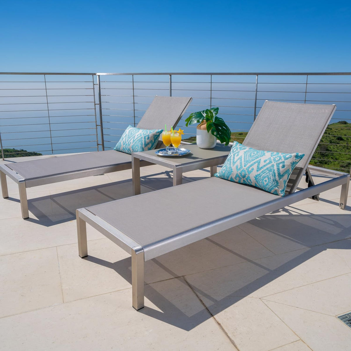 Gray Outdoor Mesh Chaise Lounges 2-Pcs Set O834