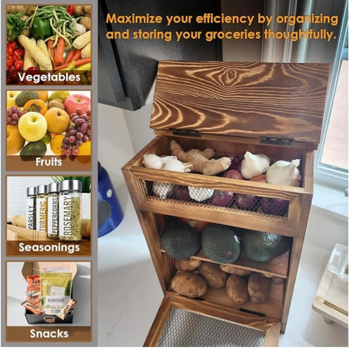 Wooden Countertop Storage Cabinet, 11.8W x 6.8D x 16H in, Rustic Color G208138