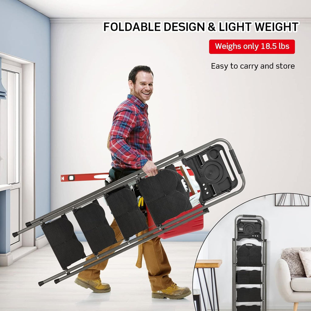 4 Step Folding Ladder with Handrail, Black Q410306