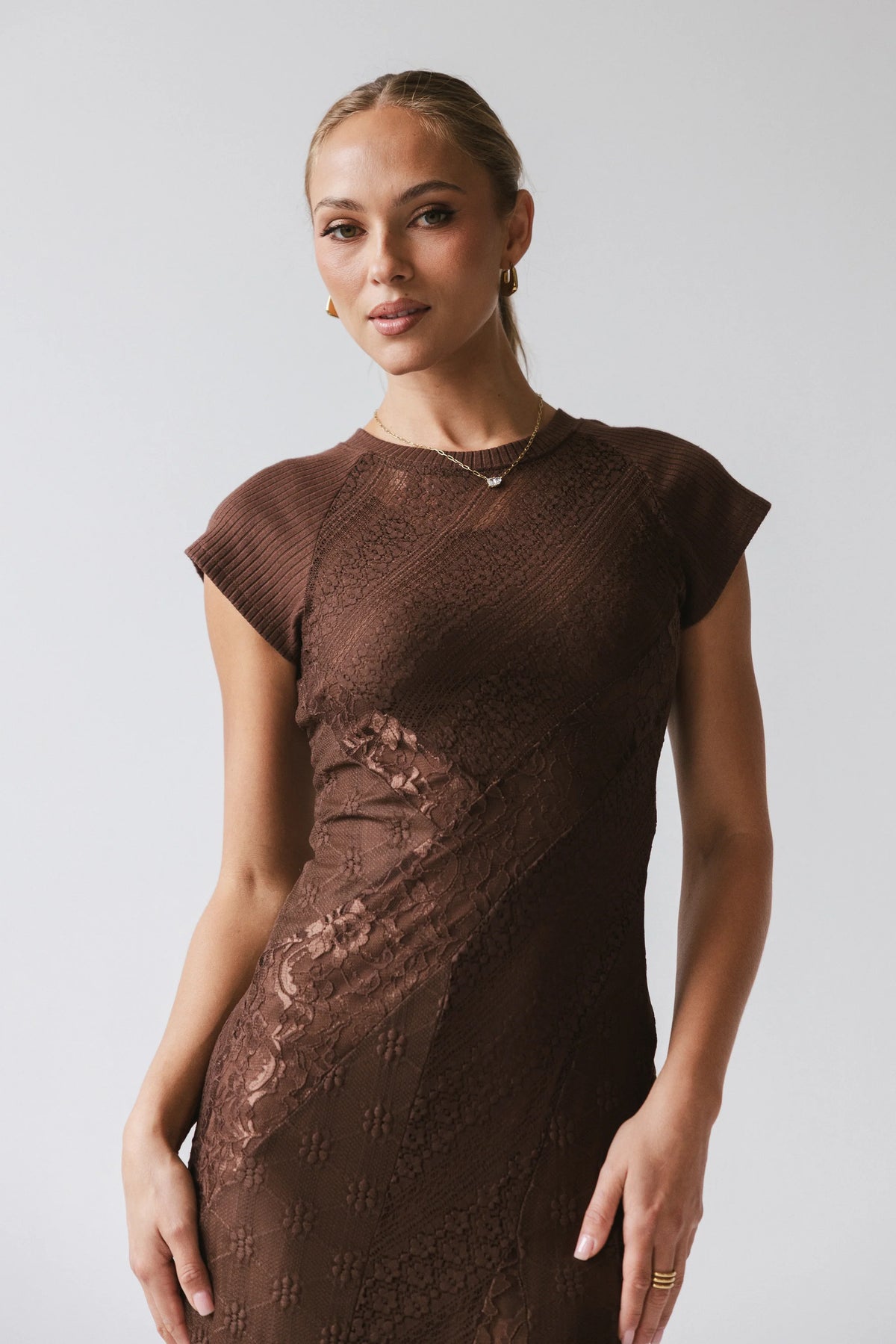Brown Lace Maxi Dress E90621