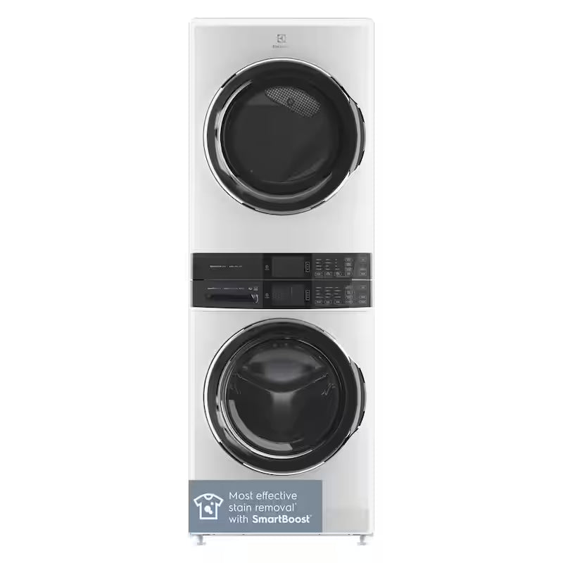 White Stacked Washer and Gas Dryer Laundry Tower T807