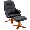 Beige Faux Leather Swivel Recliner Chair with Ottoman and Wood Base Z30321