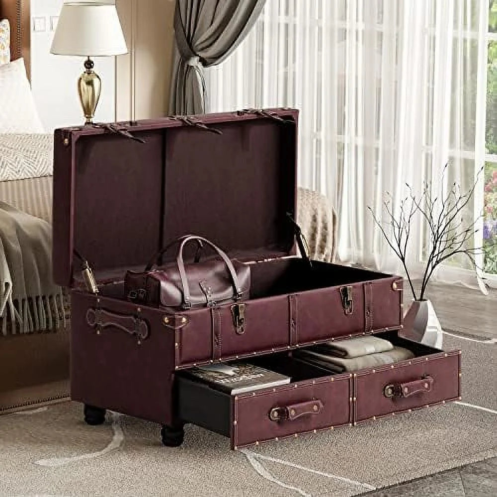 Vintage Faux Leather Ottoman Bench G834386