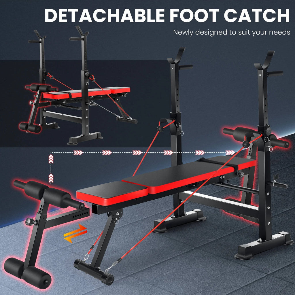 Adjustable Weight Bench Set with Barbell Rack and Resistance Bands B926887