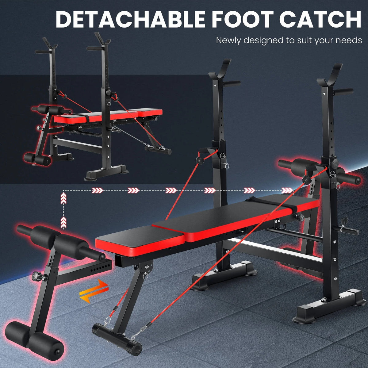 Adjustable Weight Bench Set with Barbell Rack and Resistance Bands B926887