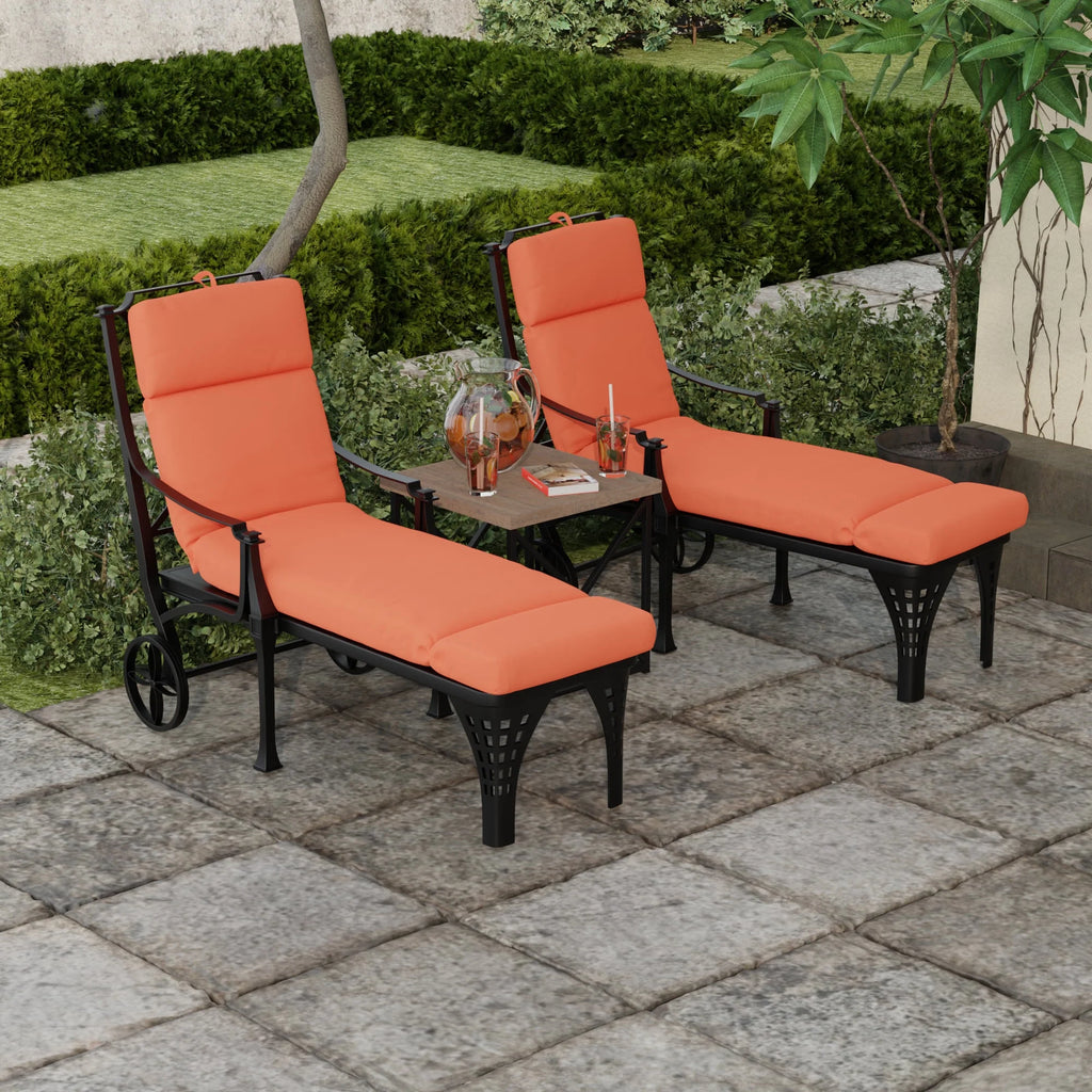 Melon Orange Solid Rectangular Outdoor Chaise Lounge Cushion with Ties and Hanger Loop M320