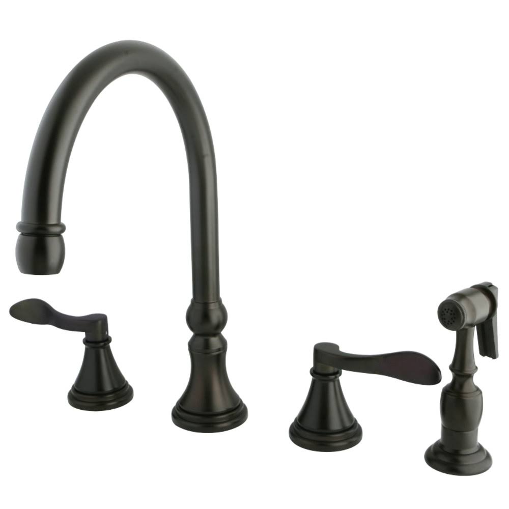 Oil Rubbed Bronze Double Handle Deck Mount Kitchen Faucet with Brass Sprayer O898530
