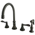 Oil Rubbed Bronze Double Handle Deck Mount Kitchen Faucet with Brass Sprayer O898530