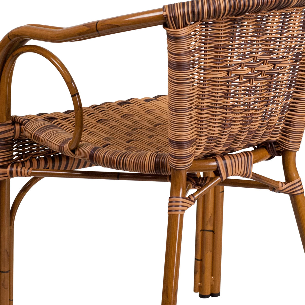 Brown Rattan Patio Chair with Dark Red Frame H7591