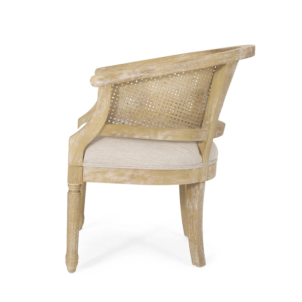Beige Fabric Upholstered Wood and Cane Accent Chair X14737