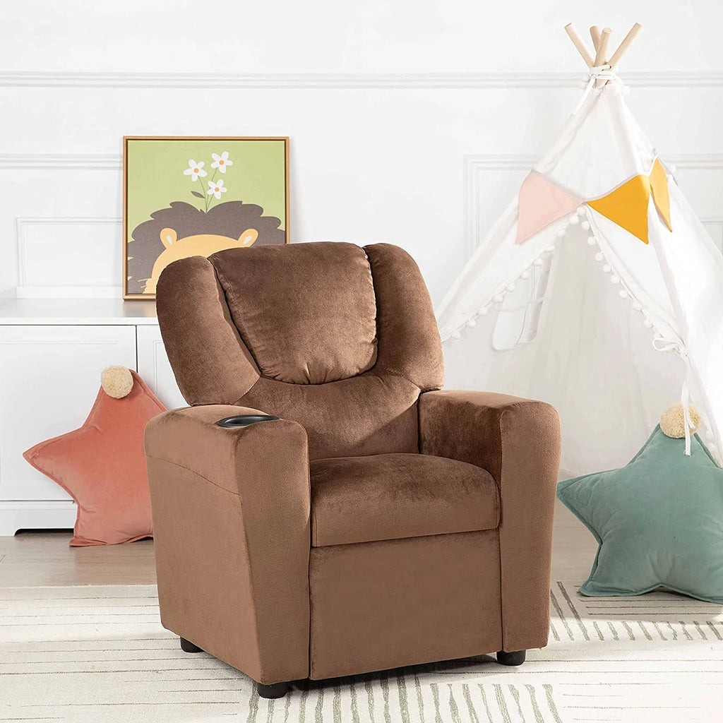 Brown Microfiber Toddler Recliner with Footrest D716