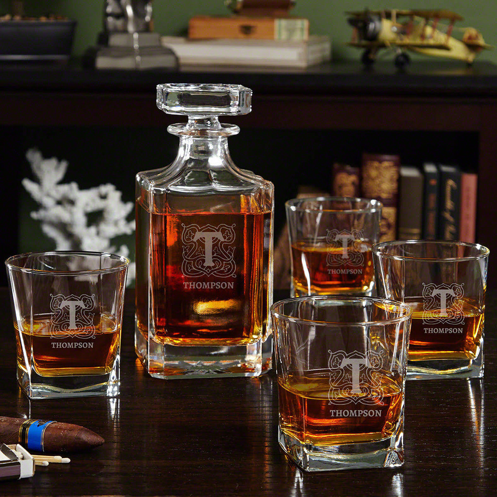 Whiskey Decanter Set with Decanter and Square Rocks Glasses K575