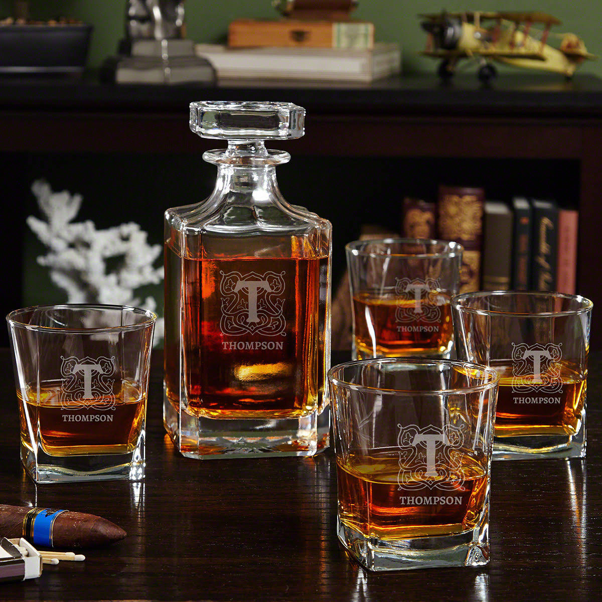 Whiskey Decanter Set with Decanter and Square Rocks Glasses K575
