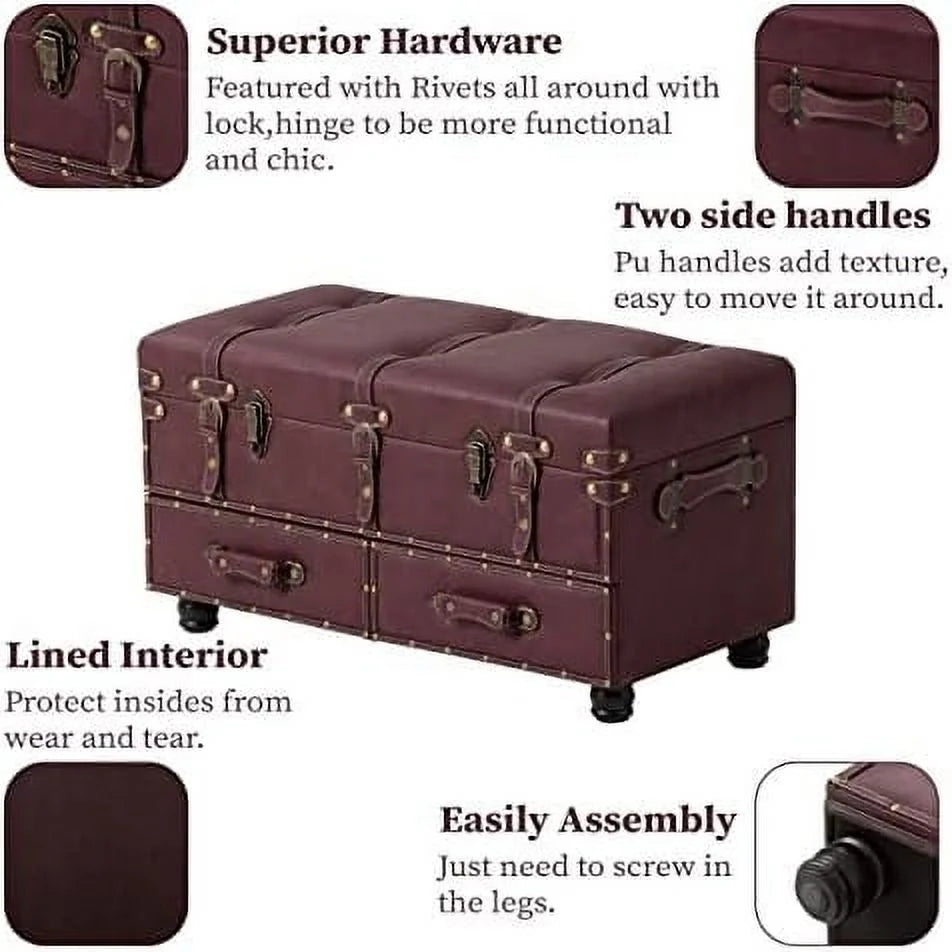 Vintage Faux Leather Ottoman Bench G834386