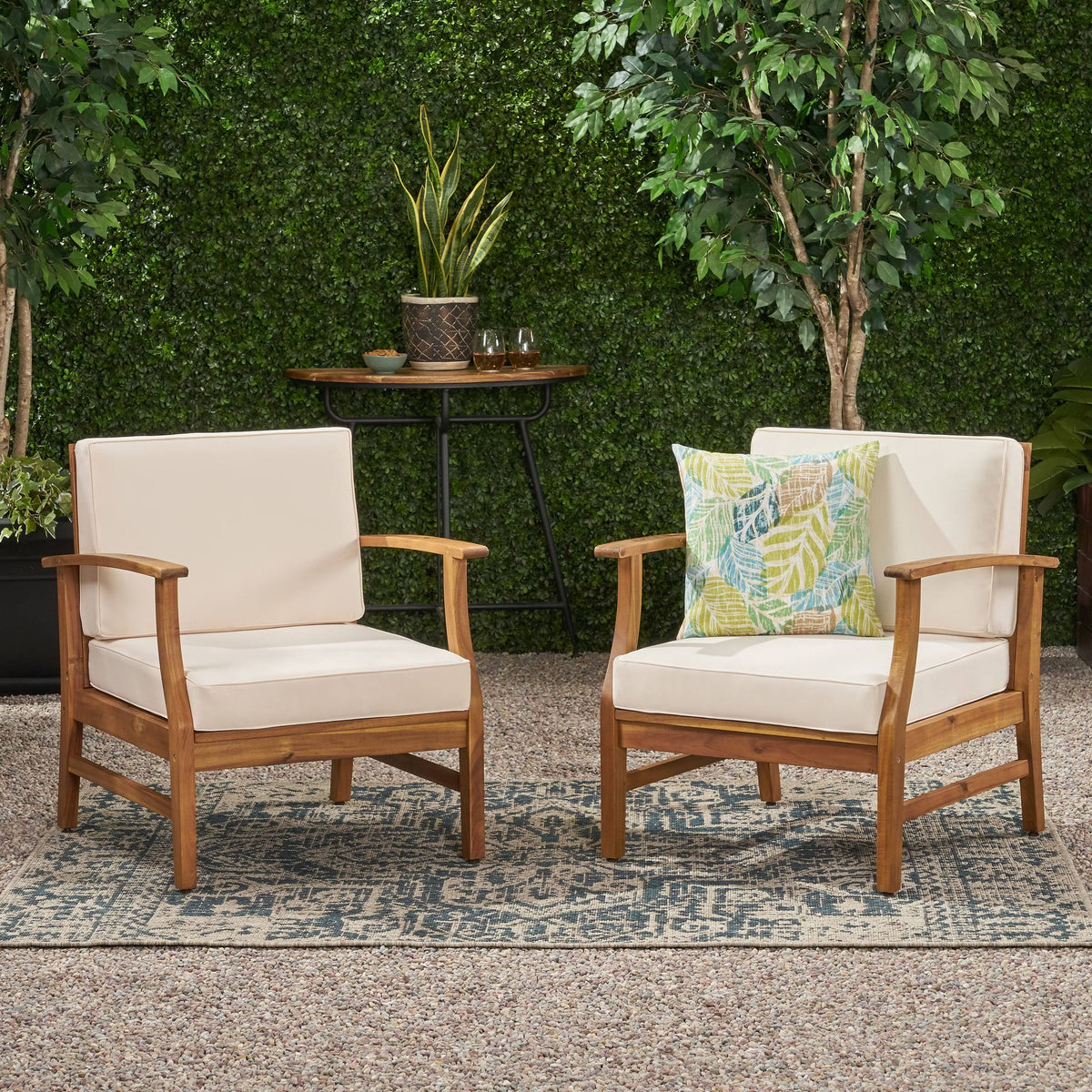 Outdoor Teak Finished Acacia Wood Club Chairs Q19591