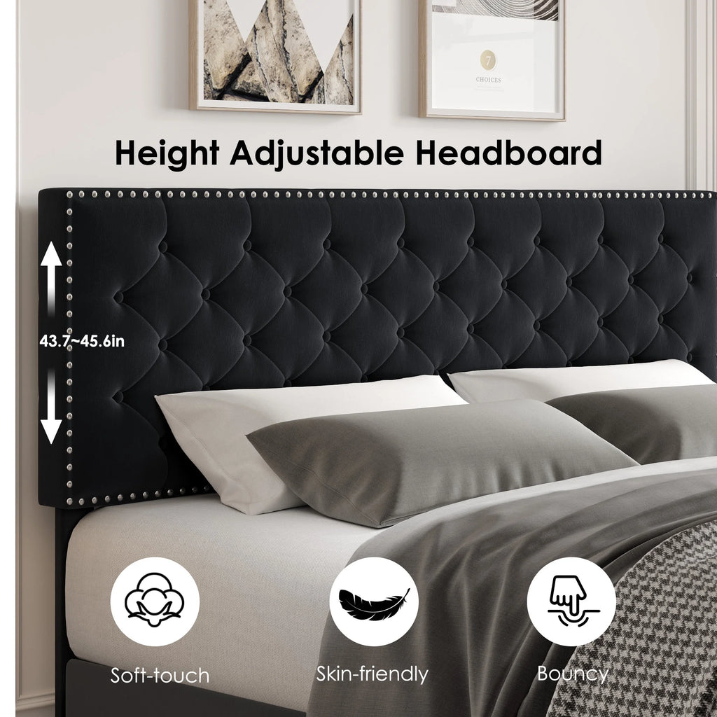 King Size Upholstered Platform Bed with Adjustable Headboard W731