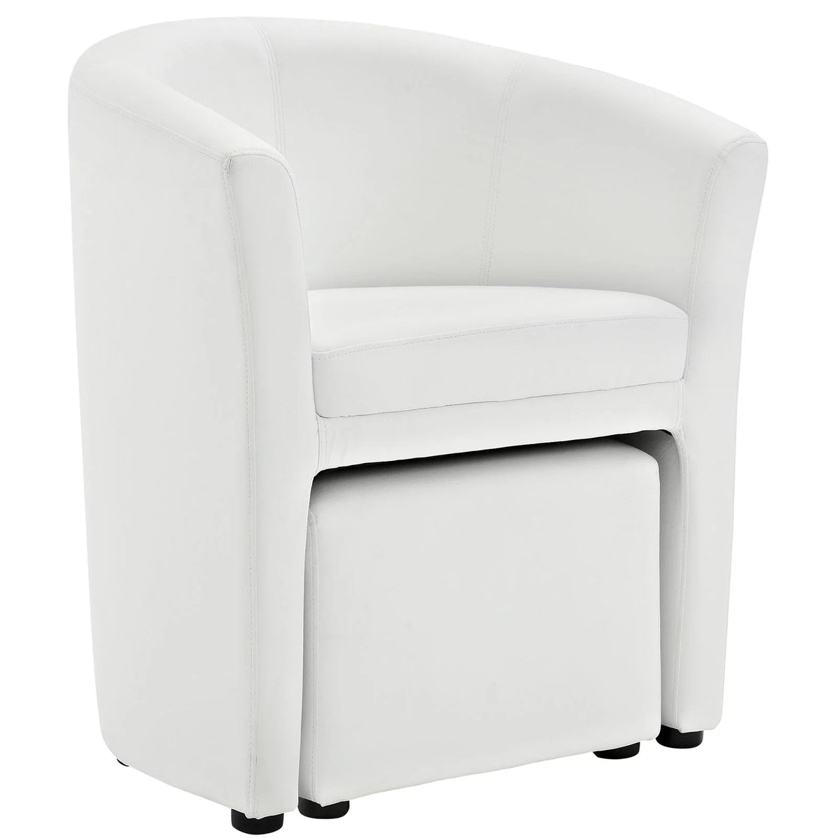 White Faux Leather Armchair and Ottoman F7169