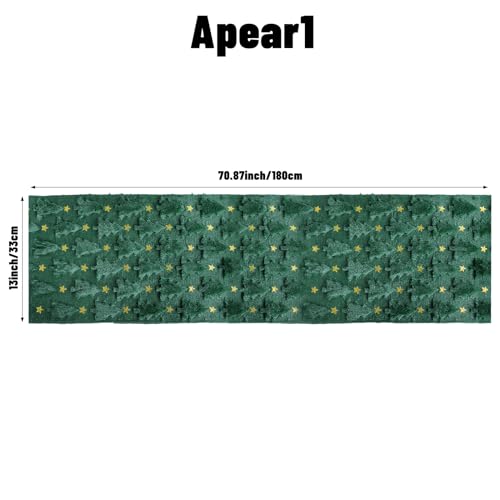 Christmas Table Runner Green Soft Plush Faux Fur Jacquard 13x72 Inch P613