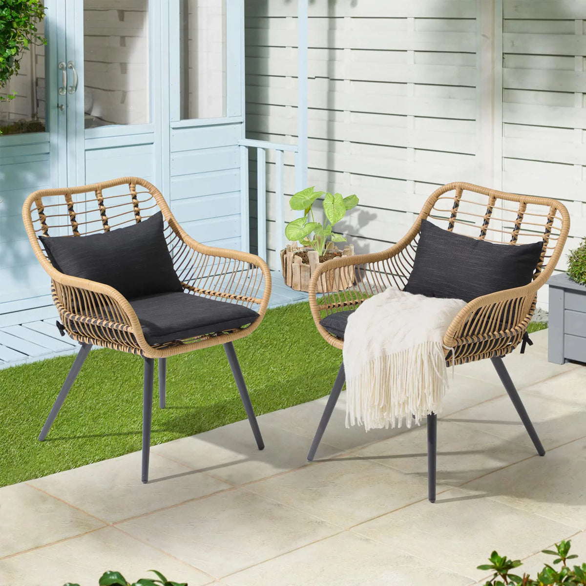 Wicker Outdoor Chairs Set of 2 with Cushions B7028