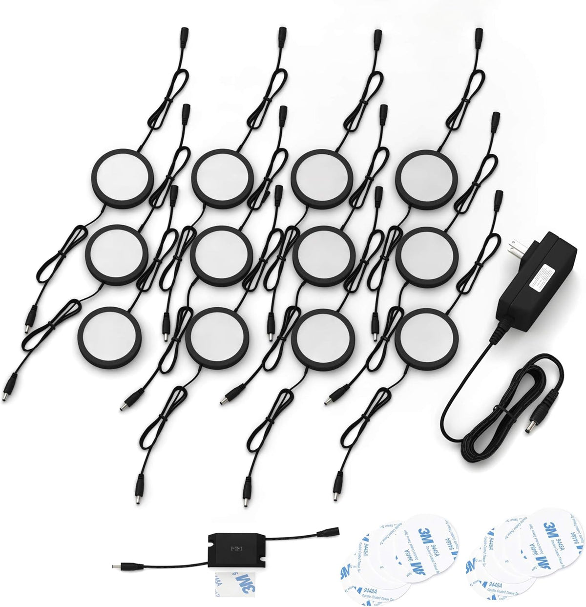 Black Matte LED Puck Lights, Pack of 12, Cool White K740