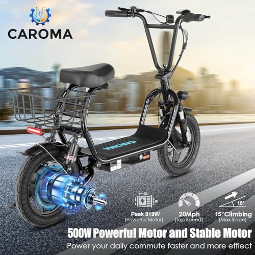 Electric Scooter with Seat, 14" Tires Foldable with Basket N602