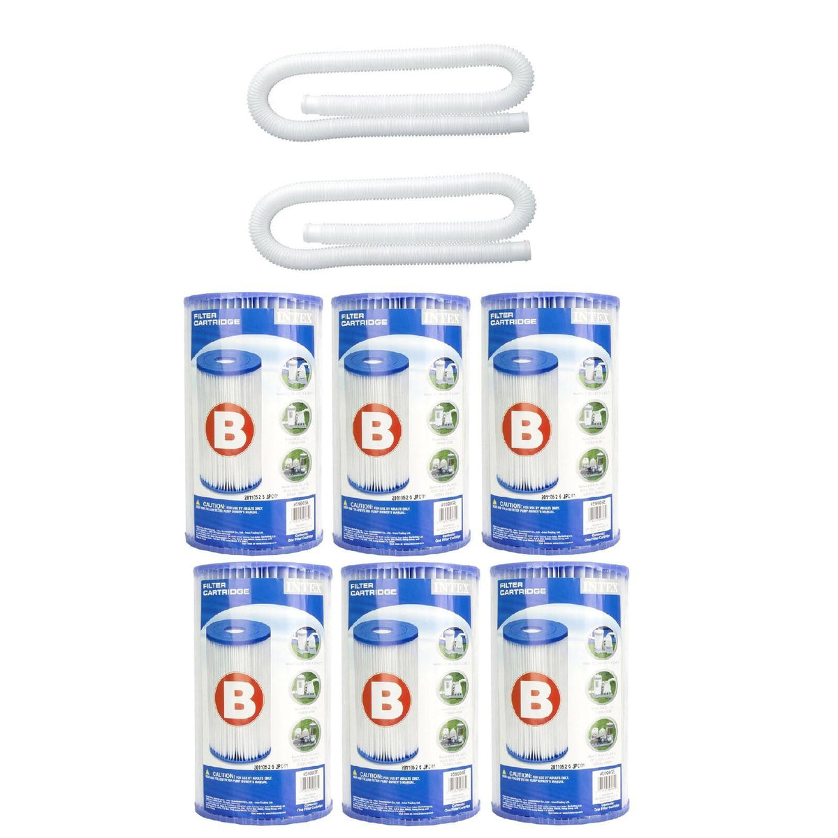 Intex 1.25 Diameter 59 Pool Pump Hose (2 Pack) Filter Cartridge (6 Pack) B3660