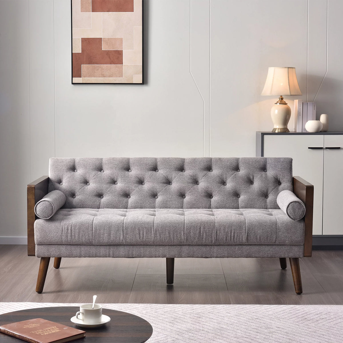 70 inch Grey Chenille Convertible Futon Sofa Bed H855366