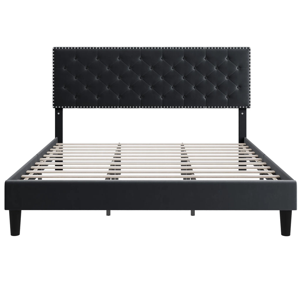 King Size Upholstered Platform Bed with Adjustable Headboard W731