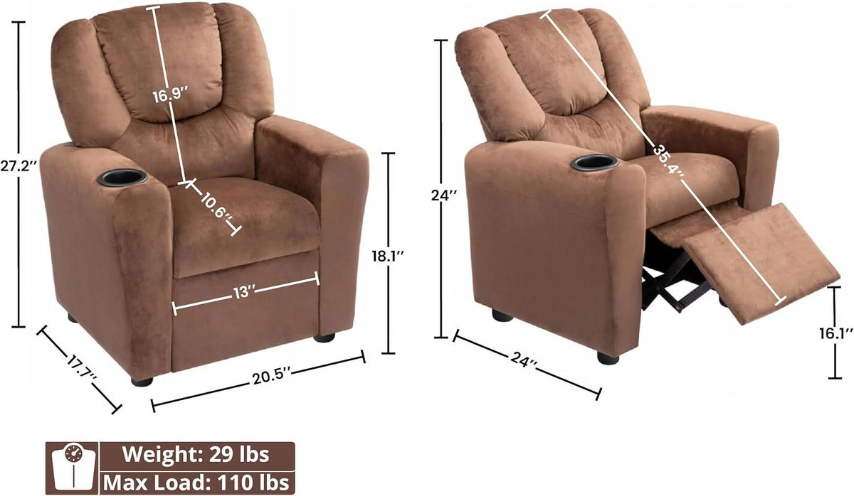 Brown Microfiber Toddler Recliner with Footrest D716