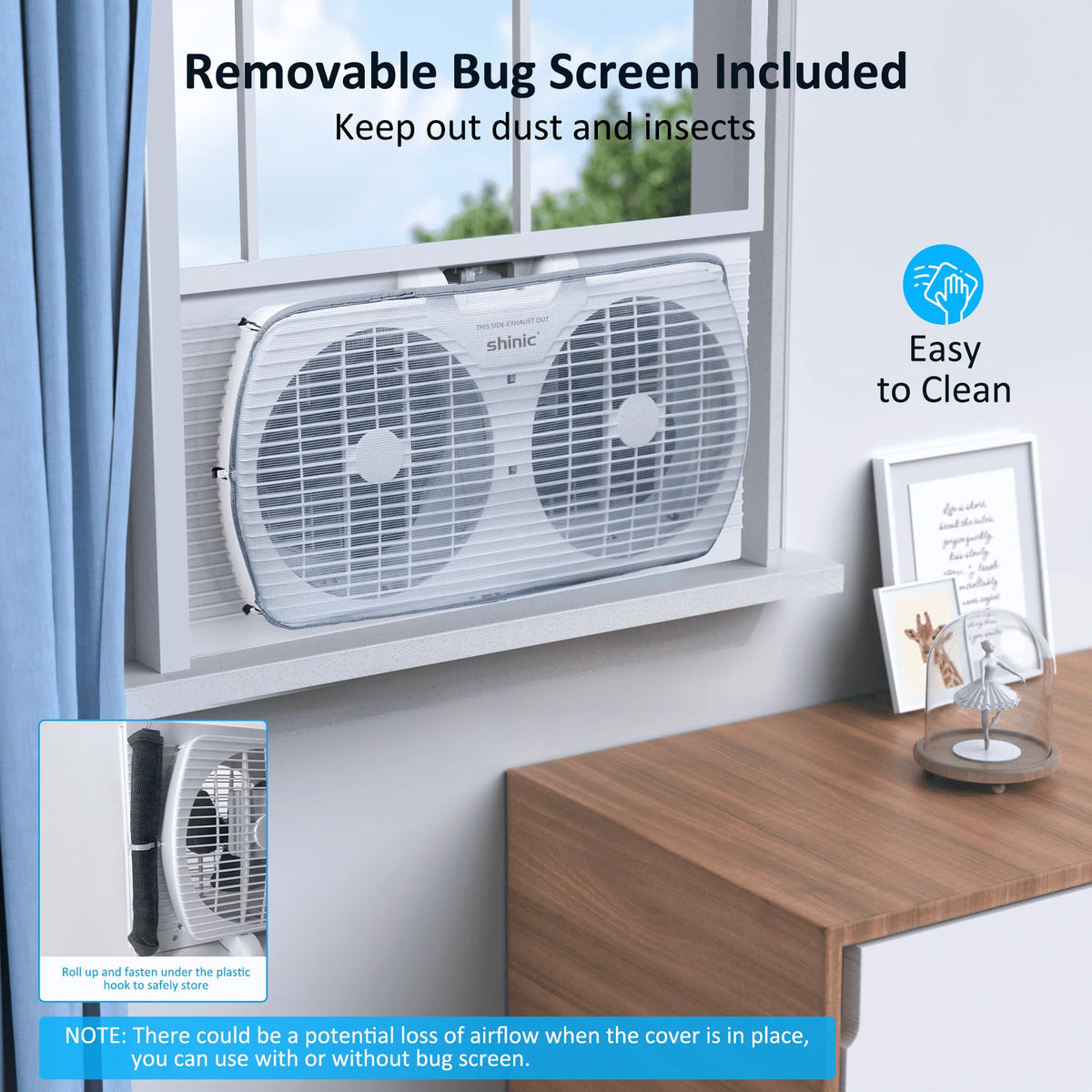 9 3-Speed Twin Window Fan with Bug Screen, White Q232