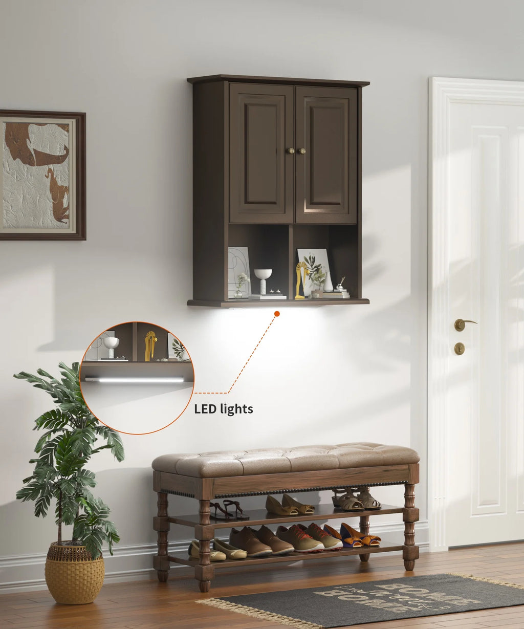 Wooden Wall Mounted Cabinet with LED and Adjustable Shelf G9821