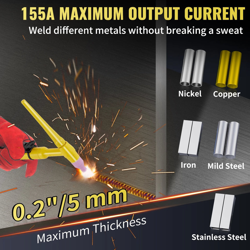 155Amp 3 in 1 TIG Welder, 110V High Frequency TIG/Stick/Clean Welding Machine O452944