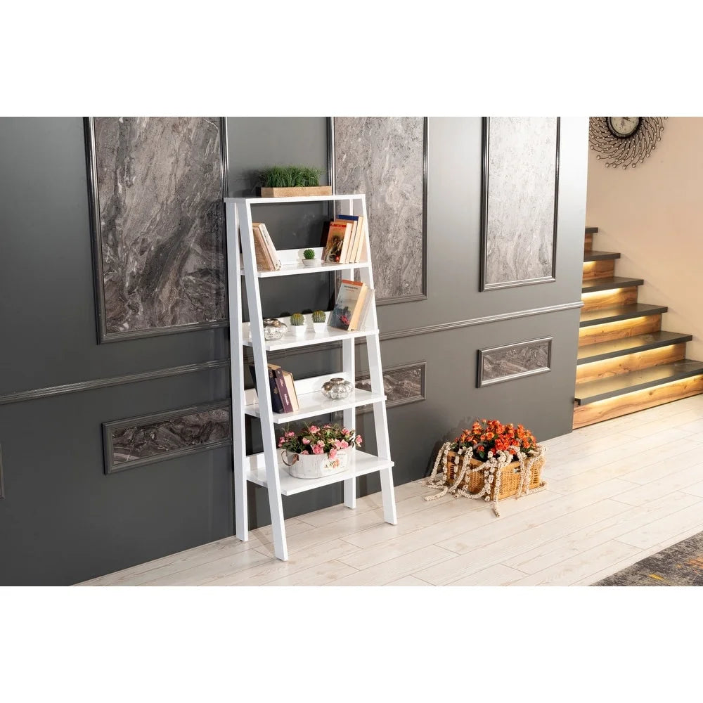 5 Tier Grey Wood Ladder Bookshelf Q90010
