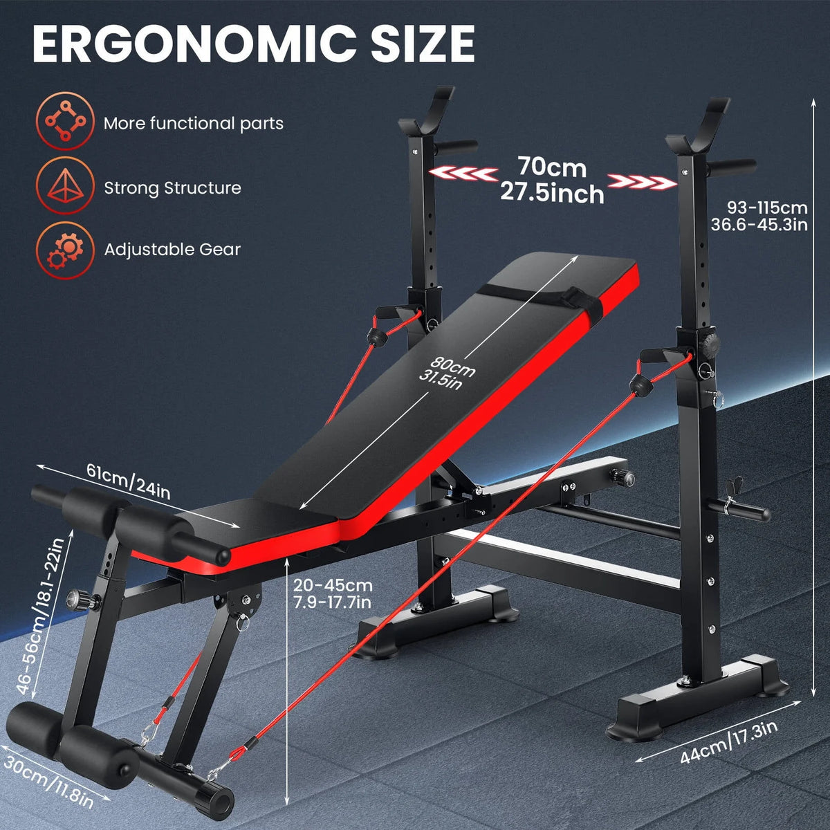 Adjustable Weight Bench Set with Barbell Rack and Resistance Bands B926887